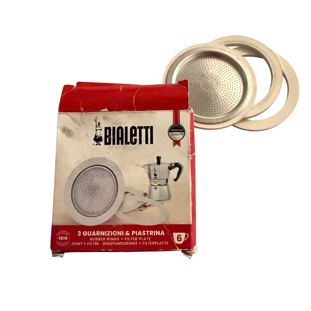 Bialetti 6 Cup Moka Express Gasket Seal Filter Plate Set 3 Rings OEM‎ Italy
